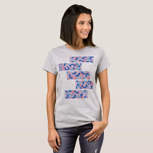 Roze en Blauw Split Doodle Patroon T-shirt (Voorkant volledig)