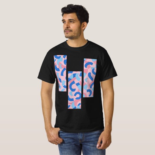 Roze en Blauw Split Doodle Patroon T-shirt (Voorkant volledig)