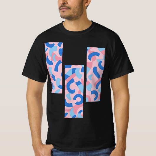 Roze en Blauw Split Doodle Patroon T-shirt (Voorkant)