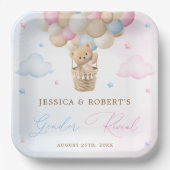 Roze en Blauw Teddy Bear Geslacht Onthullen Papieren Bordje (Voorkant)