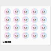 Roze en Blauw Teddybeer Geslacht onthullen Baby sh Ronde Sticker (Vel)