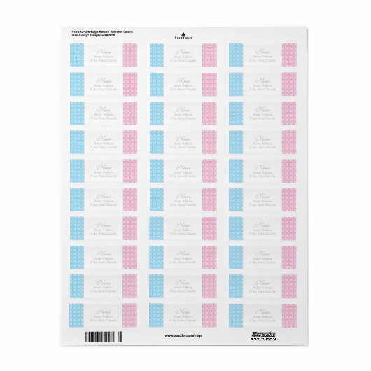 Roze en Blauw Terugkeeradresetiket Etiket (Full Sheet)