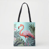 Roze en Blauw Tropische Flamingo Tote Bag (Voorkant)