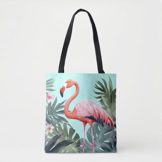 Roze en Blauw Tropische Flamingo Tote Bag (Voorkant)