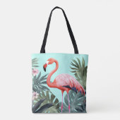 Roze en Blauw Tropische Flamingo Tote Bag (Achterkant)