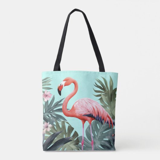 Roze en Blauw Tropische Flamingo Tote Bag (Achterkant)