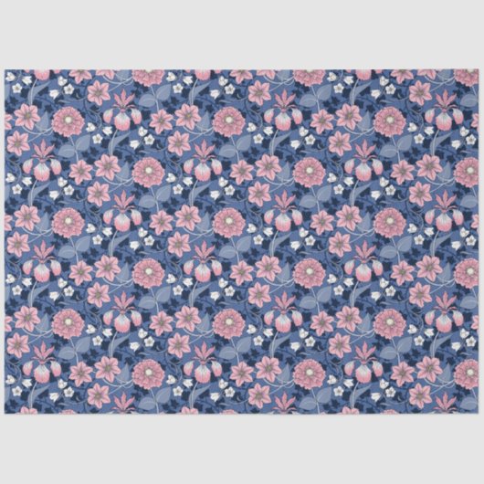 Roze en Blauw Victoriaans Bloemen Decoupage Tissuepapier (Voorkant)