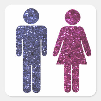 Roze en blauw vierkante sticker