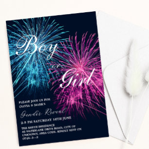 Roze en Blauw Vuurwerk Firecracker Gender Reveal Kaart