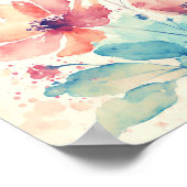 Roze en blauw waterverf bloemkunst poster (Hoek)