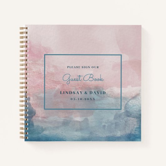 Roze en Blauw Waterverf Bruiloft Gastenboek Notitieboek (Voorkant)