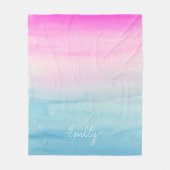 Roze en blauw Waterverf Ombre | Jouw naam toevoege Fleece Deken (Voorkant)