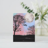 Roze en blauw Waterverf Sky Trees en Moon Briefkaart (Staand voorkant)