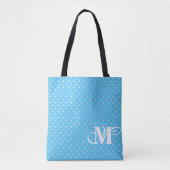 Roze en blauw - White Polka Dot Monogram 2 Tote Bag (Voorkant)