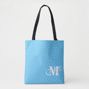 Roze en blauw - White Polka Dot Monogram 2 Tote Bag