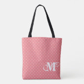 Roze en blauw - White Polka Dot Monogram 2 Tote Bag (Achterkant)