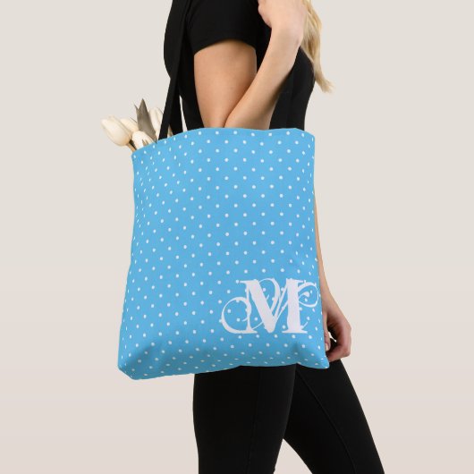 Roze en blauw - White Polka Dot Monogram 2 Tote Bag (Dichtbij)