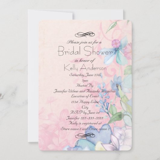 Roze en Blauw Wildbloemen Vrijgezellenfeest Kaart (Voorkant)