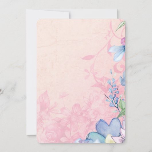  Roze en Blauw Wildbloemen Vrijgezellenfeest Kaart (Achterkant)