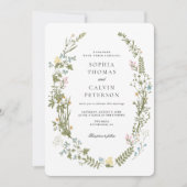 Roze en Blauw Wildflower Bruiloft Kaart (Voorkant)