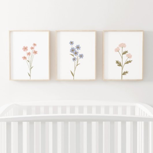 Roze en Blauw Wildflower Meisje Kinderkamer Decor Muurkunst Sets