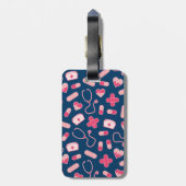 Roze en Blauw zurenpatroon met monogram Bagagelabel (Achterkant verticaal)