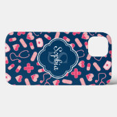 Roze en Blauw zurenpatroon met monogram Case-Mate iPhone Case (Achterkant (horizontaal))