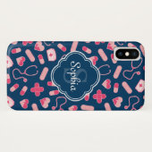 Roze en Blauw zurenpatroon met monogram Case-Mate iPhone Case (Achterkant (horizontaal))