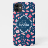 Roze en Blauw zurenpatroon met monogram Case-Mate iPhone Case (Achterkant)
