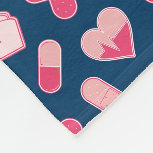 Roze en Blauw zurenpatroon met monogram Fleece Deken (Hoek)