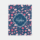 Roze en Blauw zurenpatroon met monogram Fleece Deken (Voorkant)