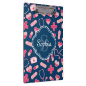 Roze en Blauw zurenpatroon met monogram Klembord (Rechts)