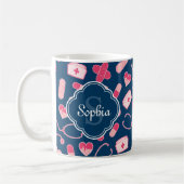Roze en Blauw zurenpatroon met monogram Koffiemok (Links)