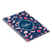 Roze en Blauw zurenpatroon met monogram Notitieboek (Rechterzijde)