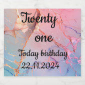 Roze en blauw zwart Lettering 21e Verjaardagsfeest Sparkling Wijnetiket (Enkel label)