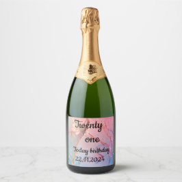 Roze en blauw zwart Lettering 21e Verjaardagsfeest Sparkling Wijnetiket