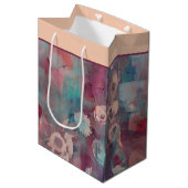 Roze en blauwe abstracte bloemen middelgrote gift  medium cadeauzakje (Voorkant Gekanteld)