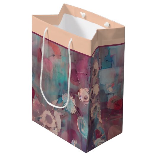 Roze en blauwe abstracte bloemen middelgrote gift  medium cadeauzakje (Voorkant Gekanteld)