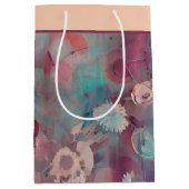 Roze en blauwe abstracte bloemen middelgrote gift  medium cadeauzakje (Voorkant)