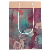 Roze en blauwe abstracte bloemen middelgrote gift  medium cadeauzakje (Achterkant)
