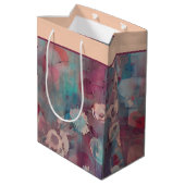 Roze en blauwe abstracte bloemen middelgrote gift  medium cadeauzakje (Achterkant Gekanteld)