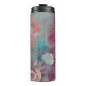 Roze en blauwe abstracte bloemen thermosbeker (Voorkant)