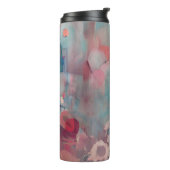 Roze en blauwe abstracte bloemen thermosbeker (Gedraaid links)