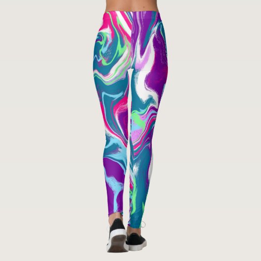 Roze en blauwe Abstracte Fluid Art Leggings (Achterkant)