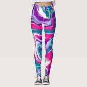 Roze en blauwe Abstracte Fluid Art Leggings (Voorkant)