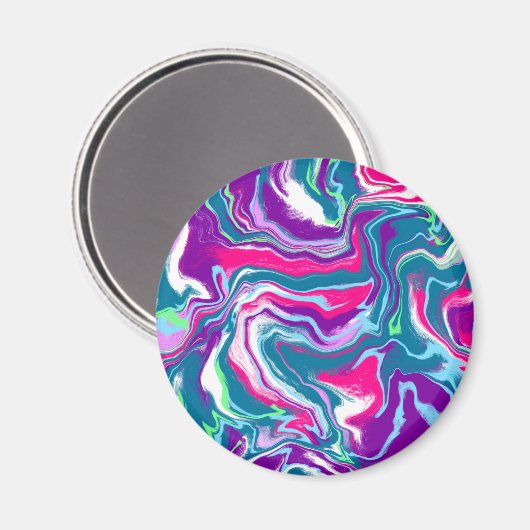 Roze en blauwe Abstracte Fluid Art Magneet (Voorkant / Achterkant)