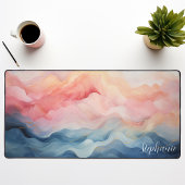 Roze en blauwe Abstracte golven gepersonaliseerd Bureaumat