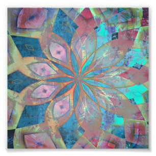 Roze en blauwe Abstracte Mandala Tile Foto Afdruk