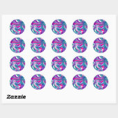 Roze en blauwe Abstracte marmer Fluid Art Ronde Sticker (Vel)