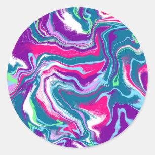 Roze en blauwe Abstracte marmer Fluid Art Ronde Sticker